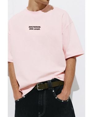 Pull&Bear Dog Person Graphic T-Shirt - Pink