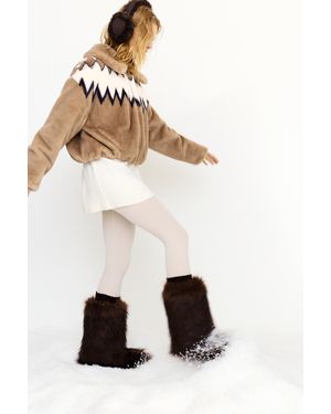 Pull&Bear Flat Faux Fur Boots - White