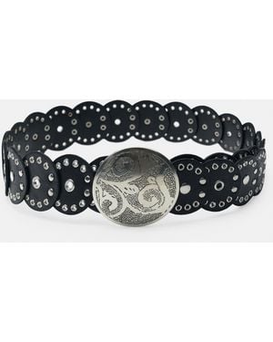 Pull&Bear Faux Leather Belt With Circles - Black