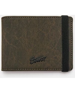 Pull&Bear Distressed Fabric Stwd Wallet - Brown