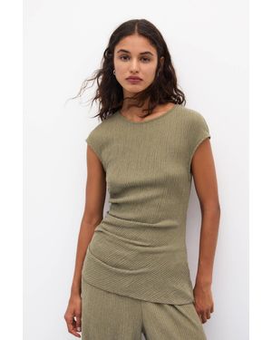 Pull&Bear Rustic Gathered Top - Green