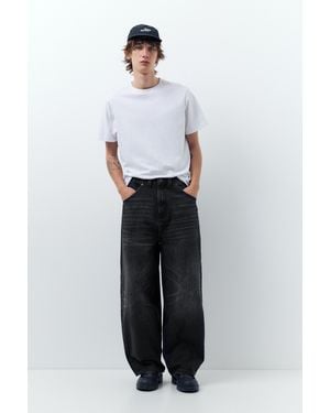 Pull&Bear Embroidered Super Baggy Jeans - Grey