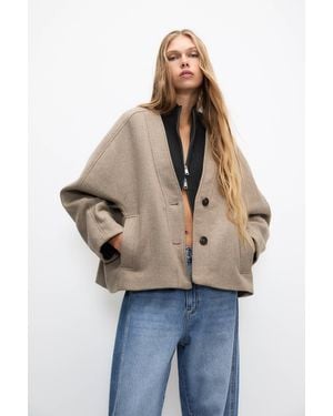 Pull&Bear Short Felt Texture Coat - Natural