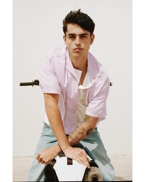 Pull&Bear Short Sleeve Striped Shirt - Pink