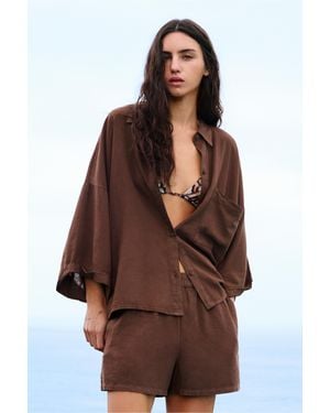 Pull&Bear Linen Blend Shorts - Brown
