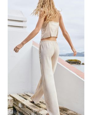 Pull&Bear Linen Blend Jogger Trousers - White