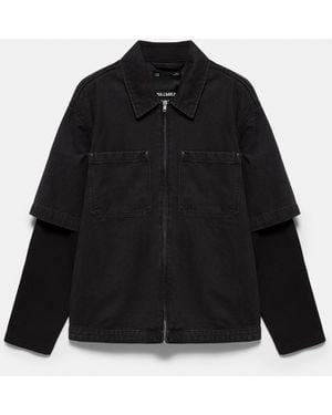 Pull&Bear Denim-Hemdjacke Mit Doppelten Ärmeln - Schwarz