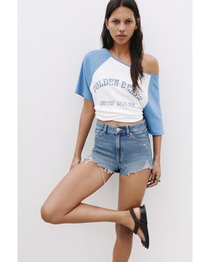 Pull&Bear Mom Fit Ripped Denim Shorts - Blue