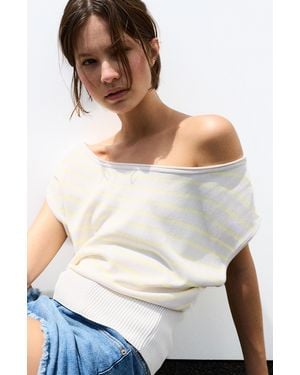Pull&Bear Short Sleeve Asymmetric Knit Top - Yellow