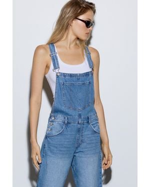 Pull&Bear Long Denim Dungarees - Blue