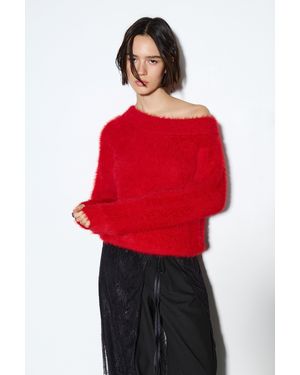Pull&Bear Asymmetrischer Pullover Mit Kunstfell - Rot