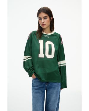 Pull&Bear Baseball T-Shirt With Long Sleeves - Green