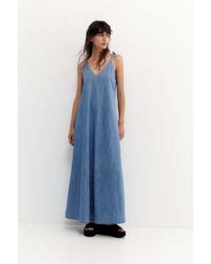 Pull&Bear Long Denim Strappy Dress - Blue