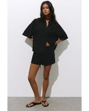 Pull&Bear Linen Blend Shorts - Black