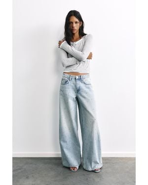Pull&Bear Wide-Leg-Jeans Mit Glitzer - Blau