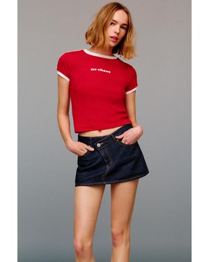 Pull&Bear Crossover Waist Denim Skort - Red