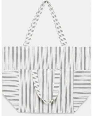 Pull&Bear Medium Striped Tote Bag - White