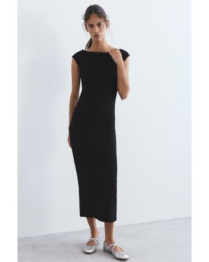 Pull&Bear Short Sleeve Midi Dress - Black