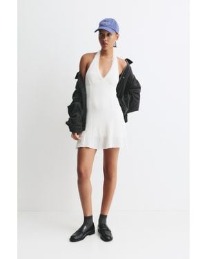 Pull&Bear Short Textured Halter Dress - White