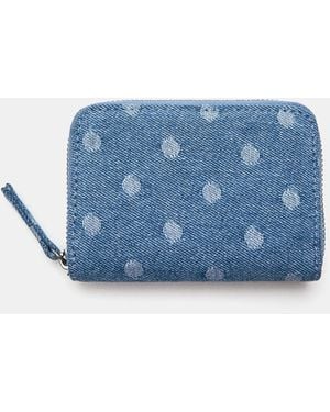 Pull&Bear Denim Polka Dot Wallet - Blue