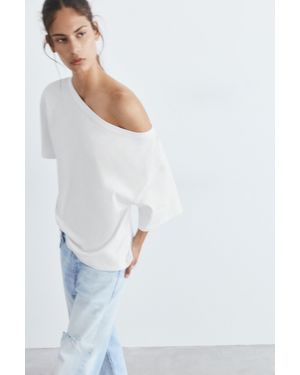Pull&Bear Asymmetric Short Sleeve T-Shirt - White