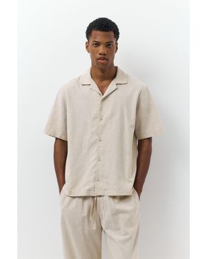 Pull&Bear Short Sleeve Linen Blend Shirt - Natural