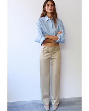 Pull&Bear Buckle-Detail Trousers Culottes - Blue