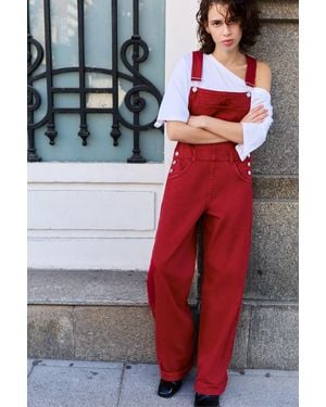 Pull&Bear Langer Jeanslatzhose - Rot