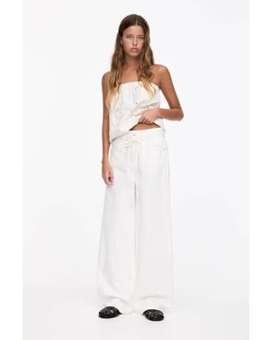 Pull&Bear Oversize Wide-Leg Trousers With Belt - White