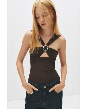 Pull&Bear Buckle Cut-Out Bodysuit - Black