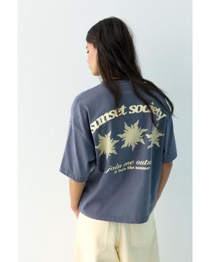 Pull&Bear Short Sleeve T-Shirt With Printed Graphic - Blue