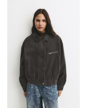 Pull&Bear Corduroy Jacket With Contrasting Collar - Black