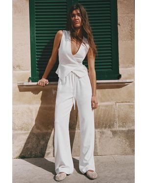 Pull&Bear Flowy Trousers With Linen - White