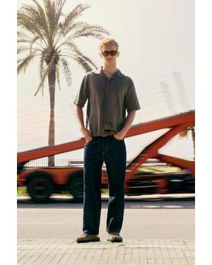 Pull&Bear Short Sleeve Linen Blend Shirt - Brown