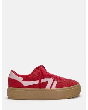 Pull&Bear Leather Chunky Sole Trainers - Red