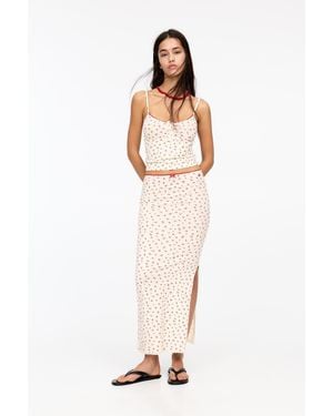 Pull&Bear Floral Lace-Trimmed Midi Skirt - Red