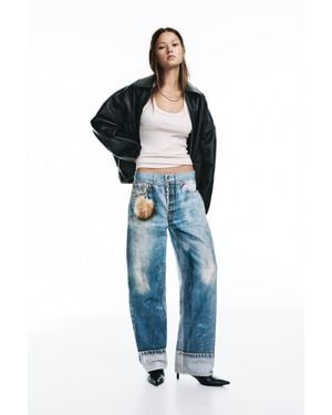 Pull&Bear Baggy Print Jeans - Blue