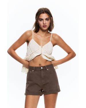 Pull&Bear Denim Turn-Up Mom Shorts - Brown