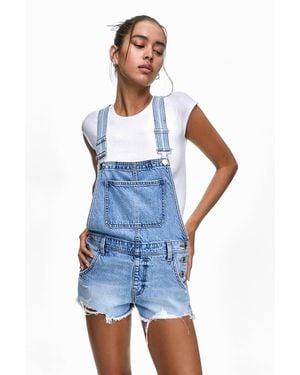 Pull&Bear Short Denim Dungarees - Blue