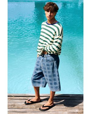Pull&Bear Laser Print Skater Denim Bermuda Shorts - Blue