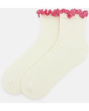Pull&Bear Lace Trim Socks - Red