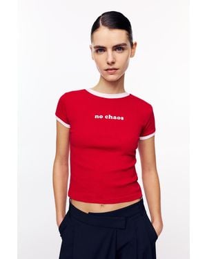 Pull&Bear Slim Fit Graphic T-Shirt - Red