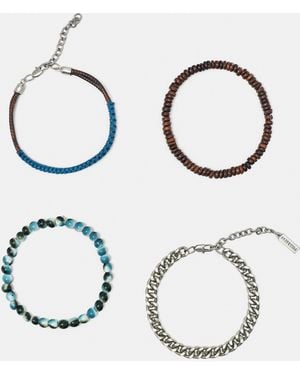 Pull&Bear 4-Pack Of Beaded And Chain Bracelets - Black