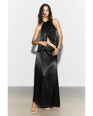 Pull&Bear Satinierter Midirock - Schwarz