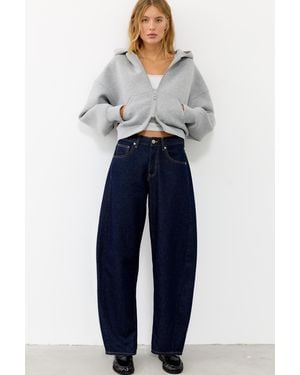 Pull&Bear Low-Rise Barrel Jeans - Blue