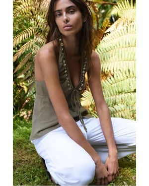 Pull&Bear Halter Top With Buttons - Green