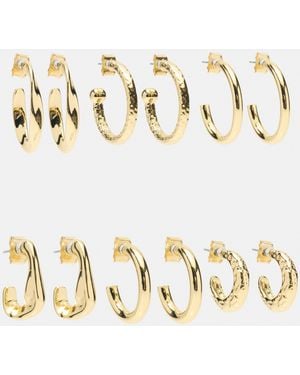 Pull&Bear Pack Of 6 Textured Hoop Earrings - White