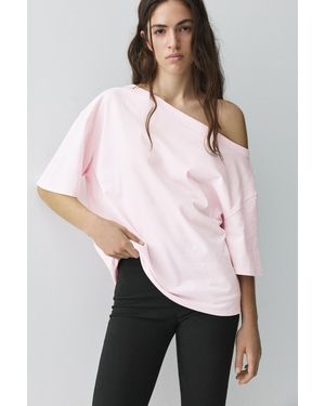 Pull&Bear Asymmetric Short Sleeve T-Shirt - Pink
