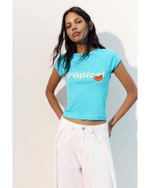 Pull&Bear Fruit Graphic T-Shirt - Blue