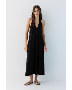 Pull&Bear Halter Midi Dress - Blue